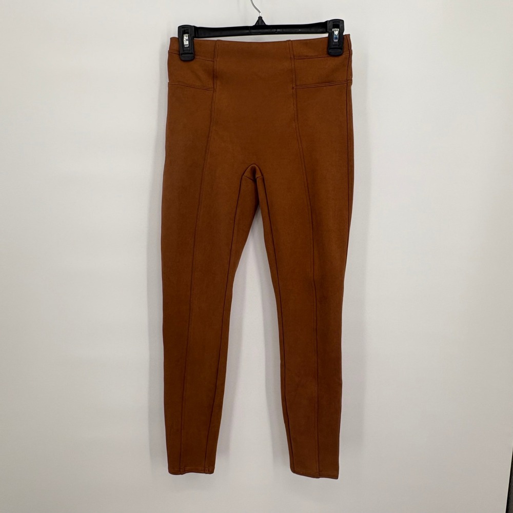 Spanx Faux Suede Leggings Caramel High Rise Shaping Pants Womens S Small Pull On
